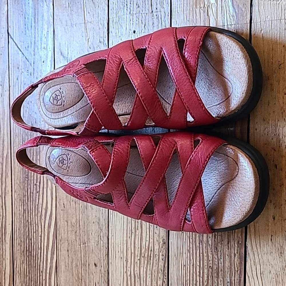 Ariat Red Leather Women's Sandals Size 7B Slingback 2" heel